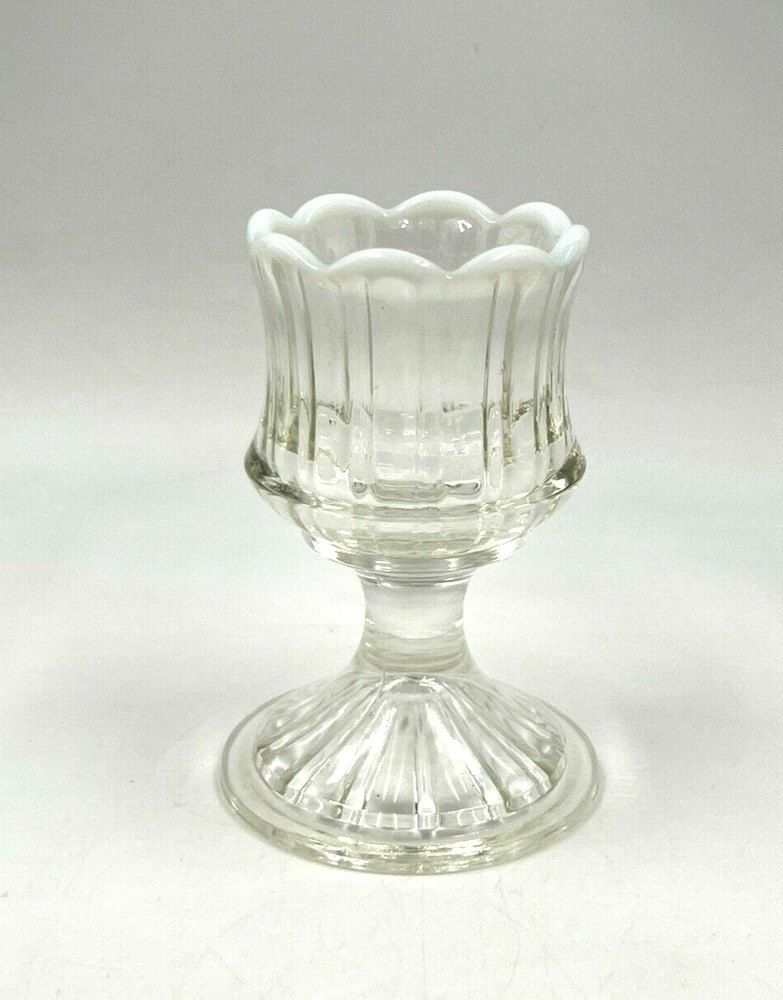 Fenton? Clear w/White Opalescent Glass Footed Toothpick/Match Holder